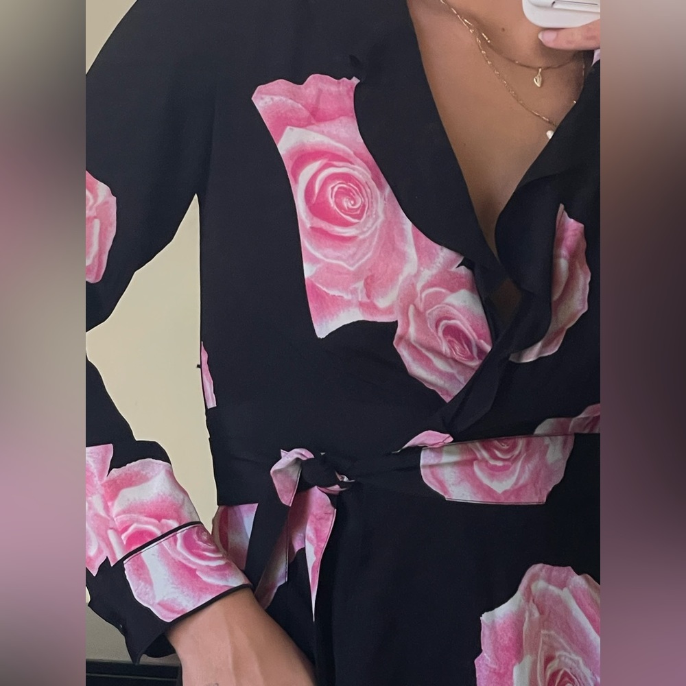 Ganni Silk Wrap Top with Rose Print